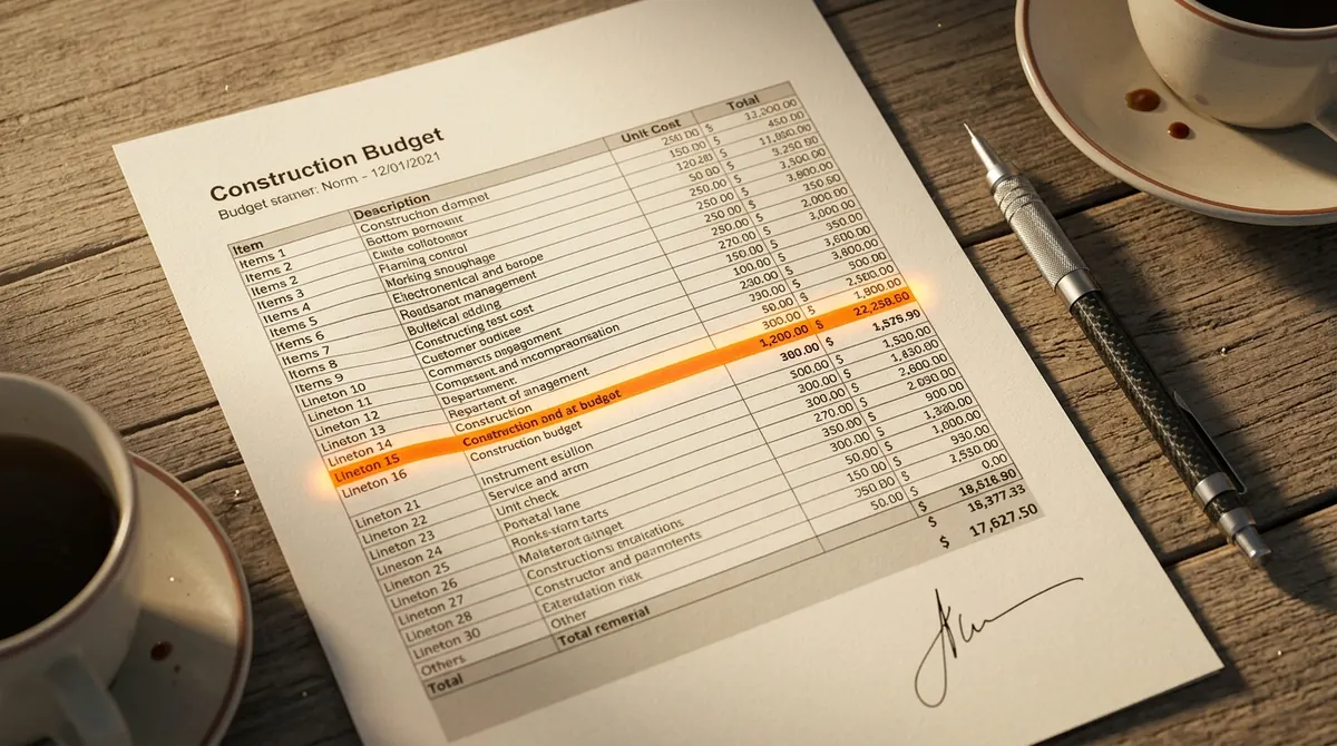 Professional construction estimate template on a laptop with project documents